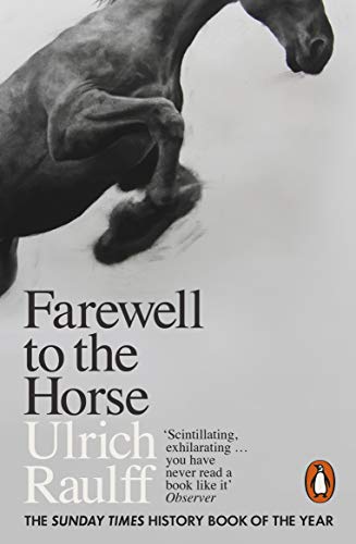 Book cover featuring a dark horse against a light background with bold black text.