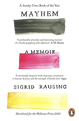 Book cover for “Mayhem: A Memoir” by Sigrid Rausing, with watercolor brushstrokes.
