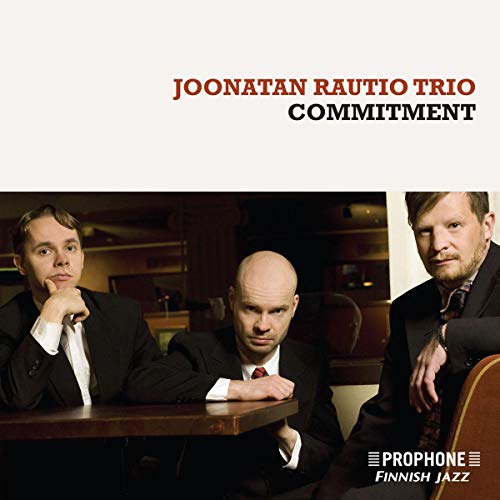 CD cover for Rautio Joonatan Trio's "Commitment," featuring three men in suits.