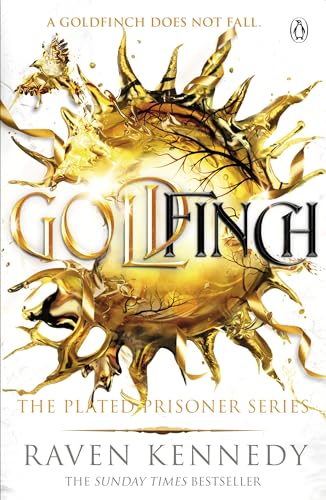 Book cover for "Goldfinch" featuring golden bird and spiky, abstract design.