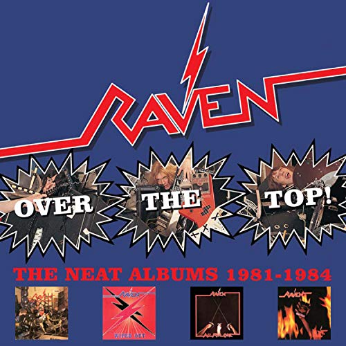 Raven album cover, "Over The Top!", featuring band members and album art.