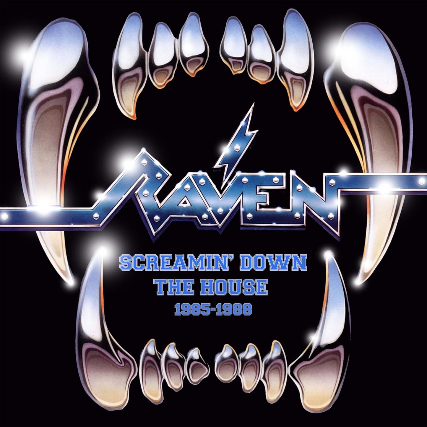 Raven “Screamin’ Down the House” 4CD box set cover with metallic teeth.