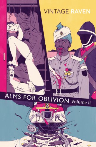 Book cover with figures in distress and mechanical elements.