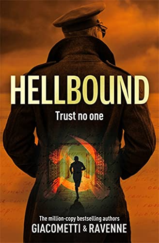 Book cover: man in coat, glowing portal on back, title “Hellbound”.
