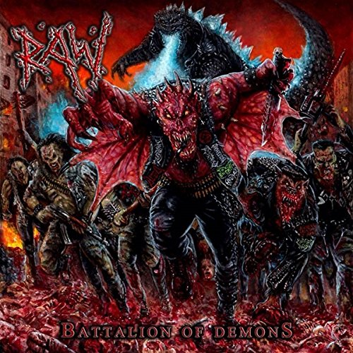 CD cover art depicting a demonic battle scene in fiery reds and blacks.