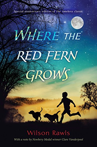 Book cover showing a silhouette of a boy running with two dogs at night.