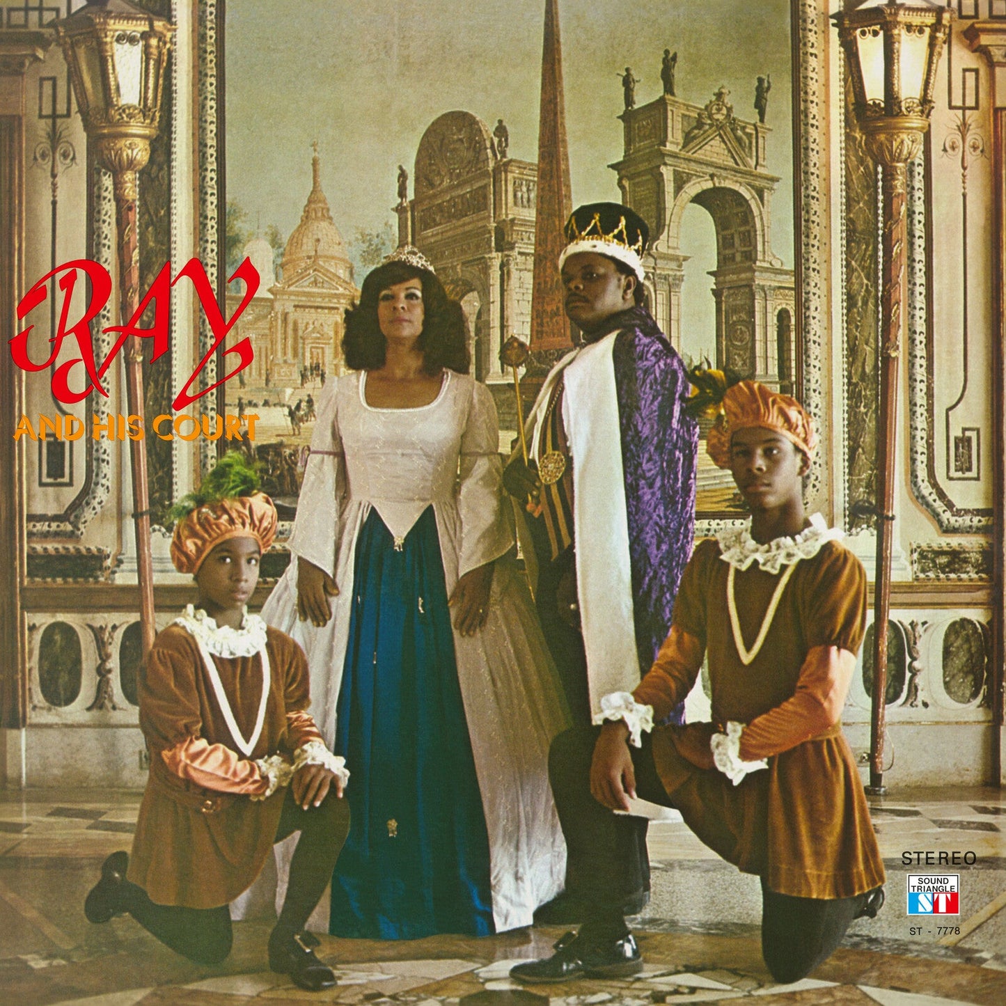 Album cover featuring Ray Charles with three children in regal attire.