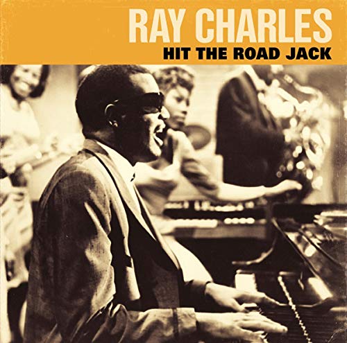 Ray Charles playing piano with band members, album cover art.