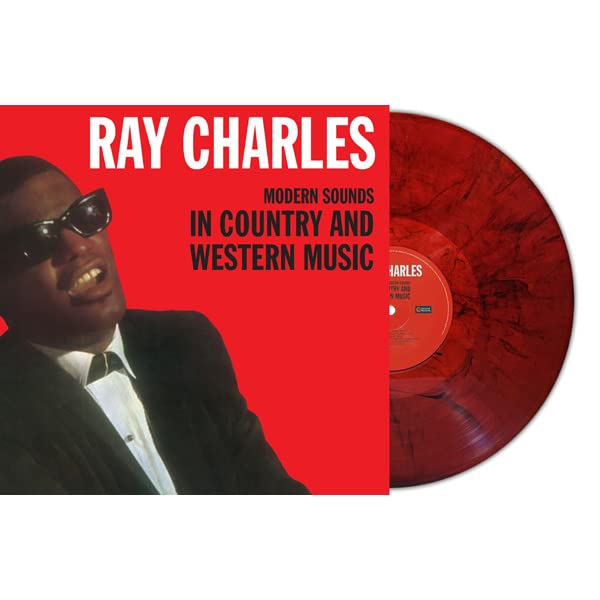 Ray Charles album cover with red marbled vinyl record beside it.