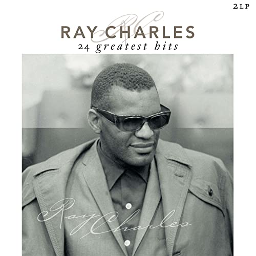 Black and white album cover featuring Ray Charles in sunglasses.