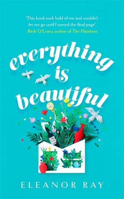 Book cover with white title text, paper-cut flowers, and birds on a turquoise background.