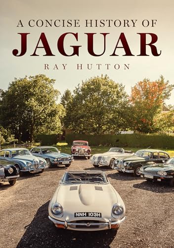 Book cover: "A Concise History of Jaguar" with vintage cars.