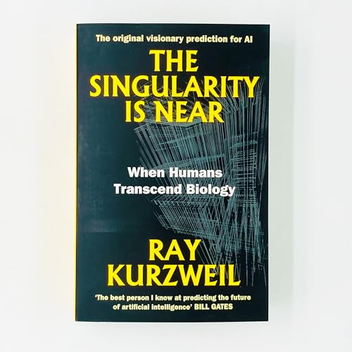 Book cover for The Singularity Is Near by Ray Kurzweil with abstract geometric graphic.