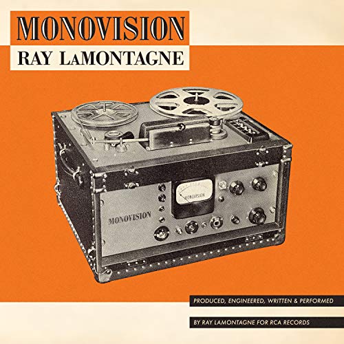 Ray LaMontagne's "Monovision" vinyl album cover featuring a vintage reel-to-reel recorder.