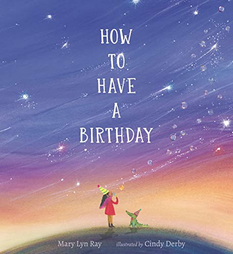 Children’s book cover: girl and dragon under a starry, colorful sky.