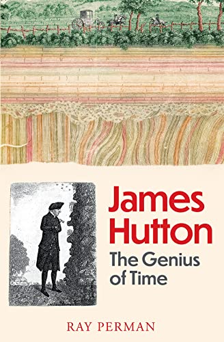 Book cover featuring James Hutton, layered rock formations, and a landscape.