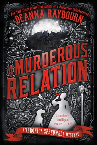 Book cover: ornate red and black design with a silhouetted woman and mansion.