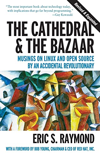 Book cover: "The Cathedral & the Bazaar" with abstract colorful art.