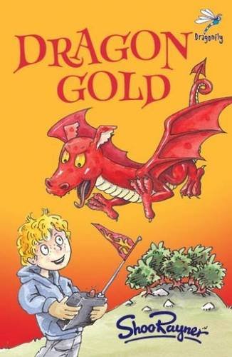 Book cover: red dragon flying over a boy with a flag.