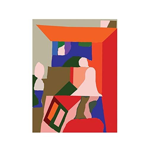 Abstract album cover with geometric shapes in red, orange, and blue.