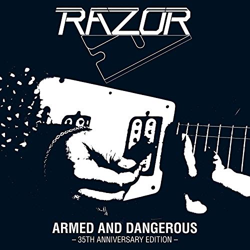 Razor “Armed and Dangerous” 35th Anniversary CD cover, abstract white design.