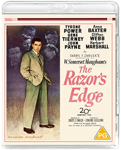 Blu-ray cover for The Razor's Edge featuring a Norman Rockwell illustration of the cast.
