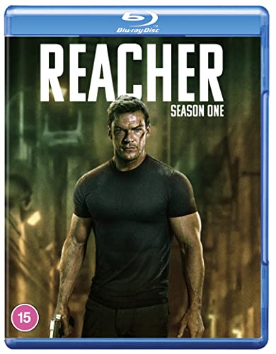Blu-ray cover for Reacher Season One featuring a muscular man in a black shirt.