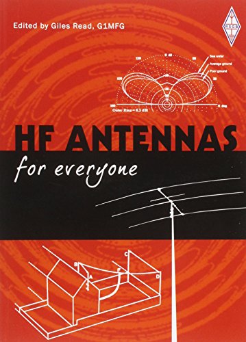 Book cover for HF Antennas for Everyone featuring technical diagrams on a red background.