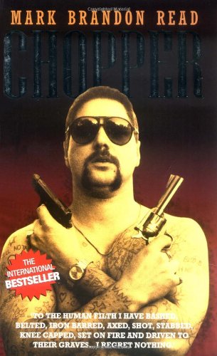 Book cover featuring a tattooed man with guns and sunglasses.
