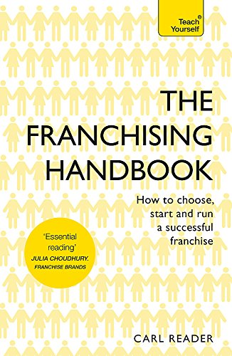 Book cover with title "The Franchising Handbook" and repeating people icons.