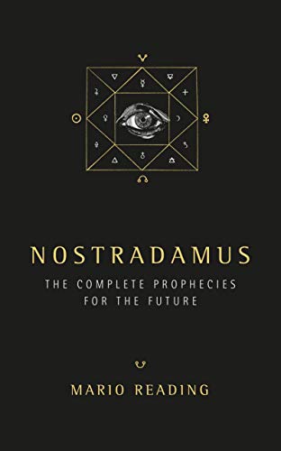 Book cover: "Nostradamus: Complete Prophecies," featuring an eye within a geometric design.