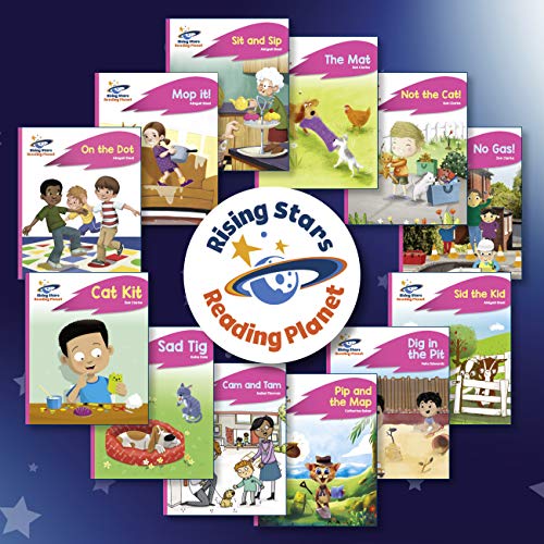 A collection of twelve Reading Planet Rocket Phonics children's books arranged around a central logo.