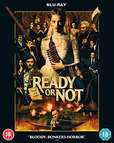 Blu-ray cover art for Ready Or Not featuring a bride surrounded by armed family.
