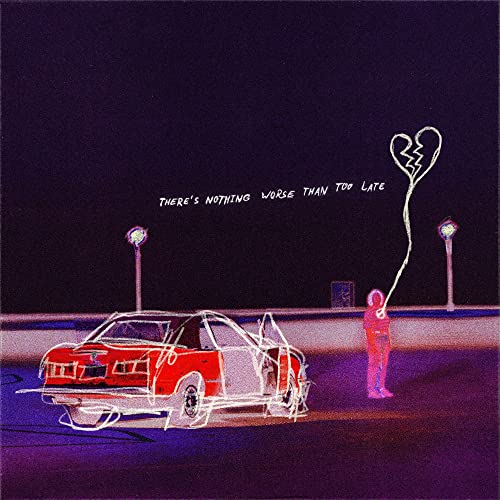 CD cover: red car, figure with balloon, broken heart illustration, night scene.