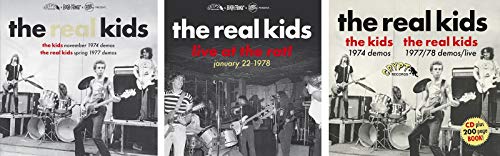 Three vinyl record covers featuring black and white photos of The Real Kids.