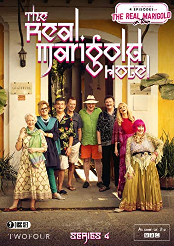 "The Real Marigold Hotel: Series 4" DVD cover featuring a group of people standing outside.