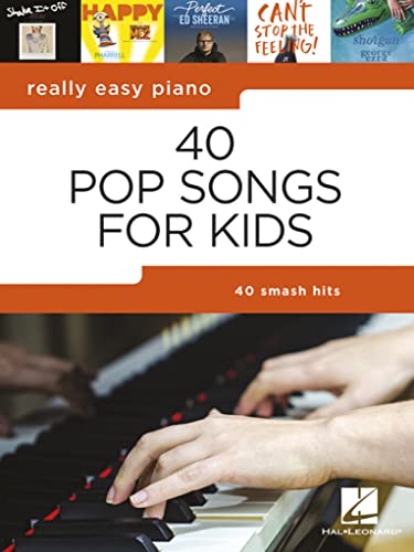Music book cover titled Really Easy Piano: 40 Pop Songs for Kids showing piano keys.