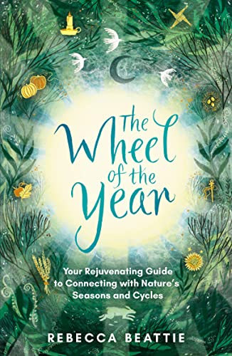 Book cover with green foliage, a central glowing light, and seasonal nature illustrations.