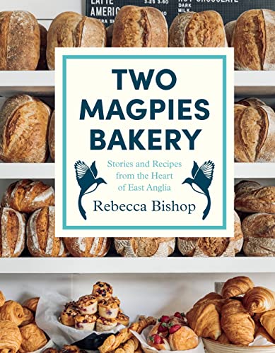 Cookbook cover with bakery items and two magpie illustrations.