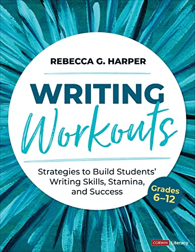 Book cover with blue and white text: "Writing Workouts, Grades 6-12".