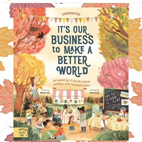 Book cover with illustrated children working on sustainability projects.