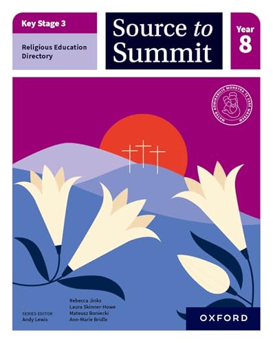Textbook cover titled Source to Summit Year 8 featuring stylized lilies and three crosses.