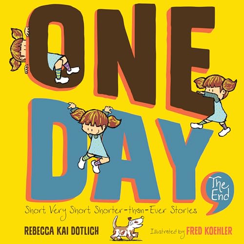 Book cover: "One Day" with illustrated children and a small dog.