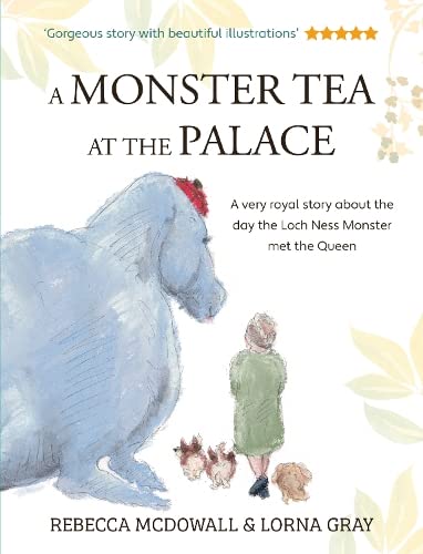 Book cover: Nessie and a child face each other with corgis.