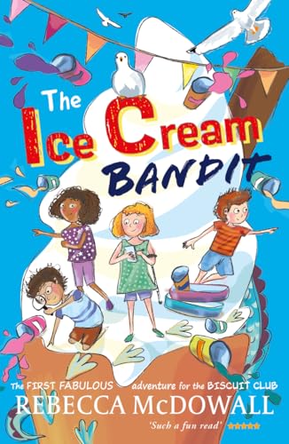 Book cover: children, ice cream, and a seagull with colorful, playful illustration.