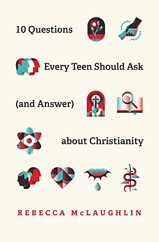 Book cover with abstract icons and title: "10 Questions Every Teen...