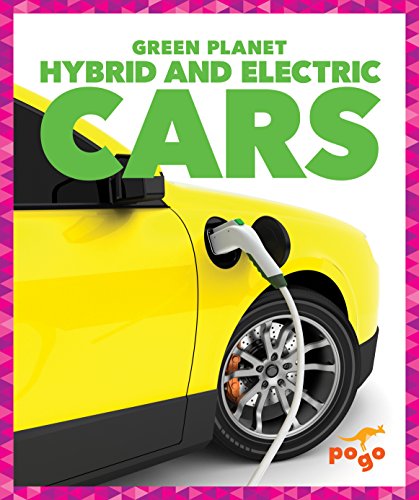 Book cover: "Hybrid and Electric Cars" with a yellow car charging.