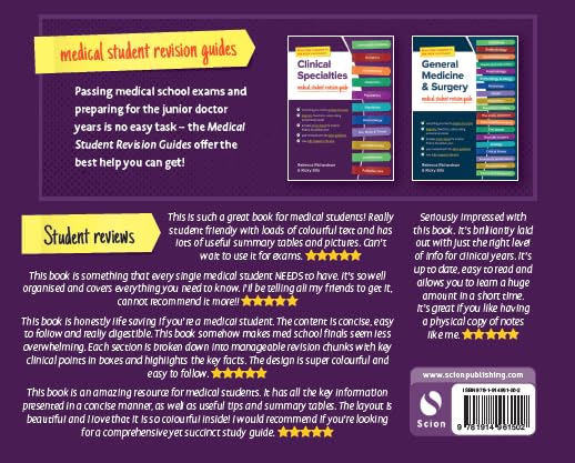 Promotional back cover for medical student revision guides featuring reviews and book covers.
