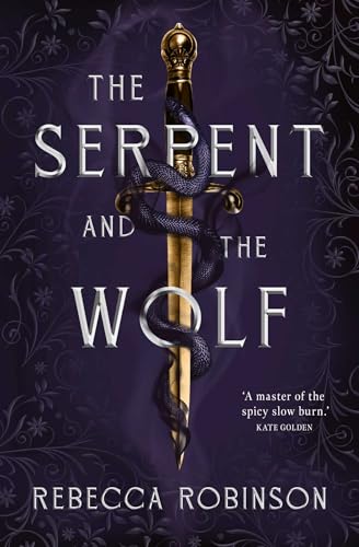 A dark purple book cover featuring a golden sword entwined with a black serpent.