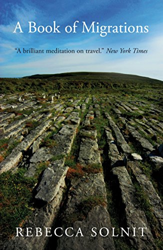 Book cover showing a rocky landscape under a blue sky, titled A Book of Migrations.